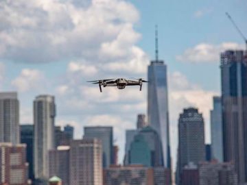 Feature image RAND's drone with the New York City skyline in the background.