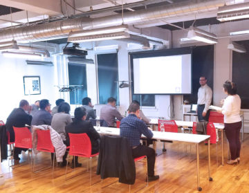 RAND Director of Technical Design and SEAoNY President Jimmy Vignola, PE speaks with a delegation of civil engineers from Tianjin, China.