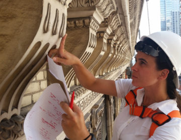 Facade Safety Inspection Program Team Member Inspects an NYC Building Facade